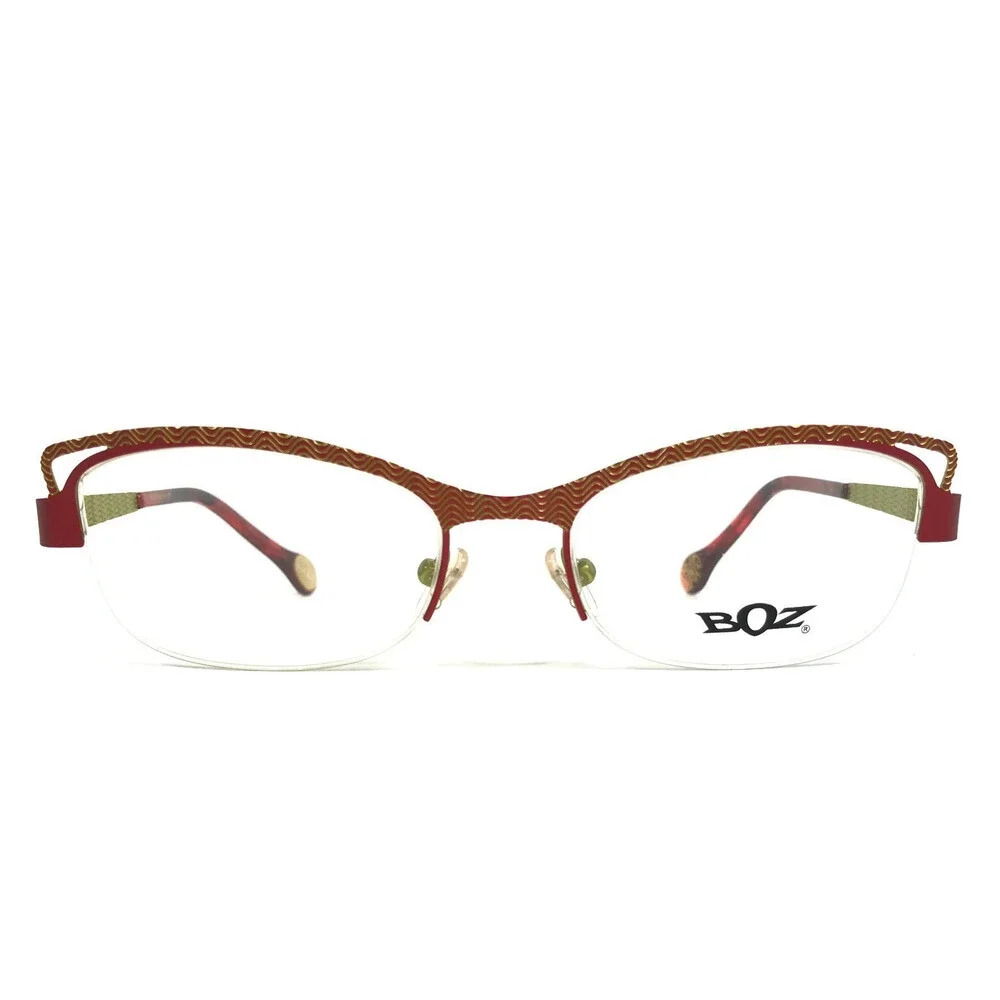 BOZ Eyeglasses Frames WELL 3042 Red Green Cat Eye Half Rim 52.5-18-140